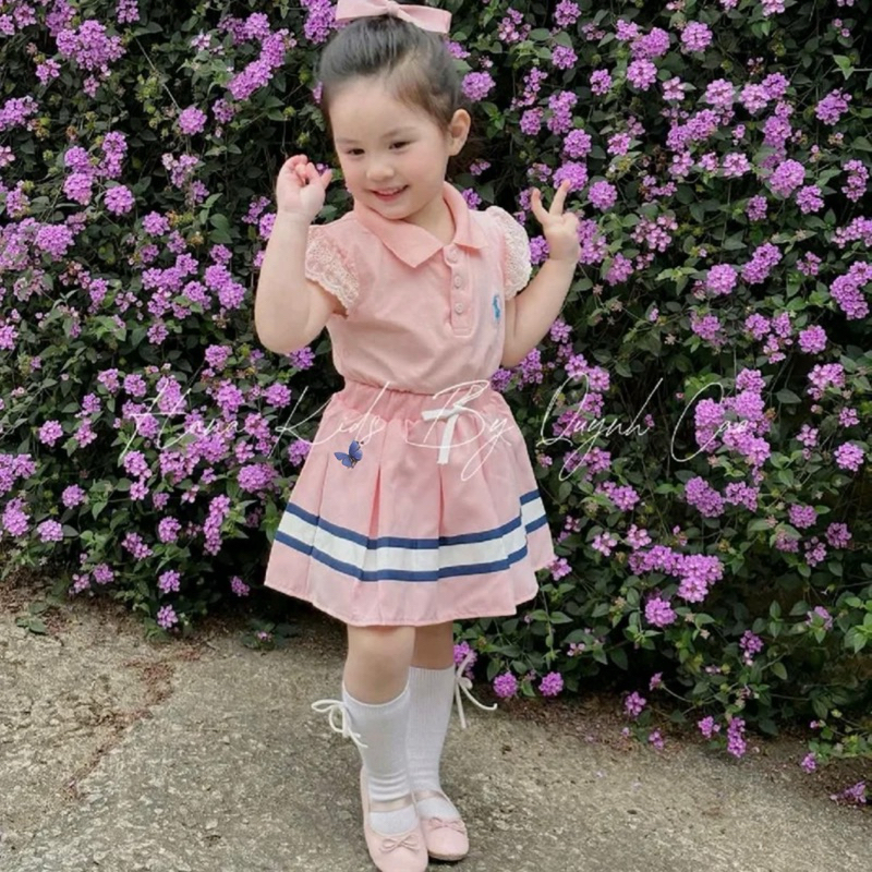 Sét chân váy và áo cotton màu xanh, hồng ( kèm mũ) DL65 sz 8-27kg- váy cho bé Diệu Linh shop kids