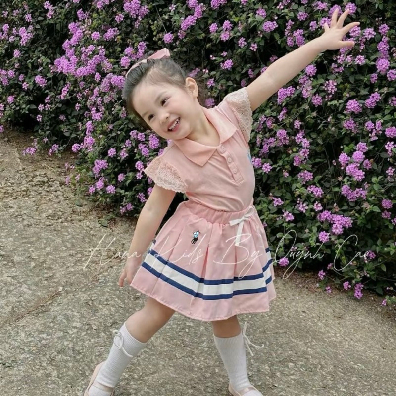 Sét chân váy và áo cotton màu xanh, hồng ( kèm mũ) DL65 sz 8-27kg- váy cho bé Diệu Linh shop kids
