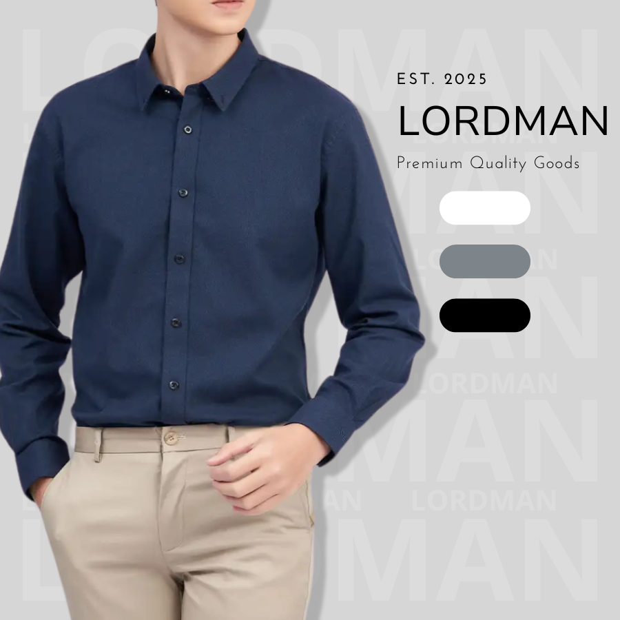 Áo sơ mi nam tay dài công sở LORDMAN áo sơ mi nam màu xám đen tay dài vải lụa chống nhăn thoáng mát thấm hút mồ hôi