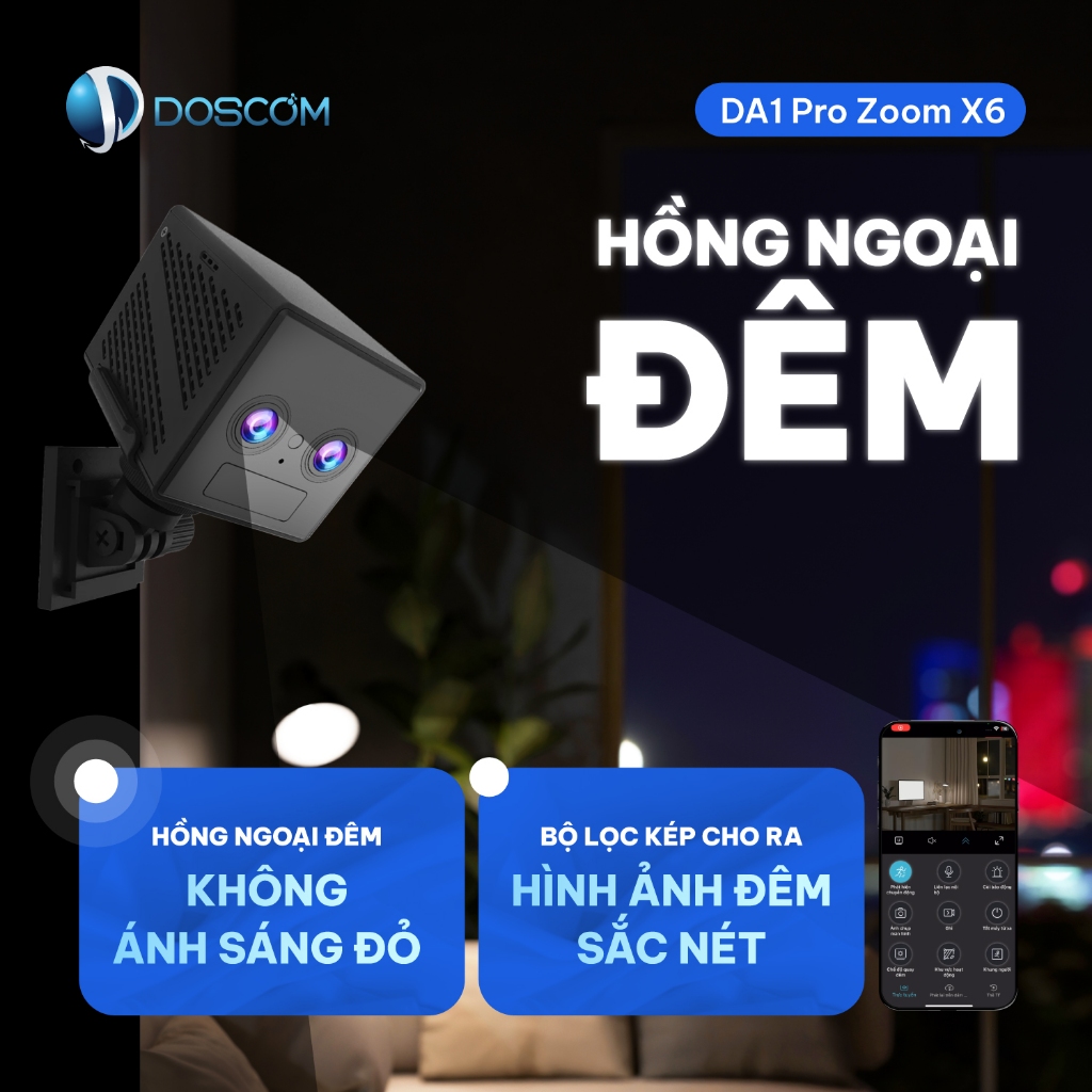 Camera 4G mini DOSCOM DA1 Pro zoom quang học X6 - tầm nhìn đêm hồng ngoại không phát ánh sáng đỏ