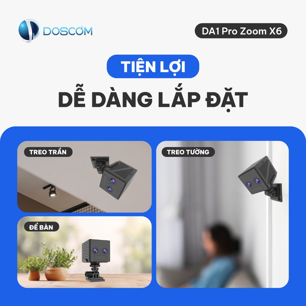 Camera 4G mini DOSCOM DA1 Pro zoom quang học X6 - tầm nhìn đêm hồng ngoại không phát ánh sáng đỏ