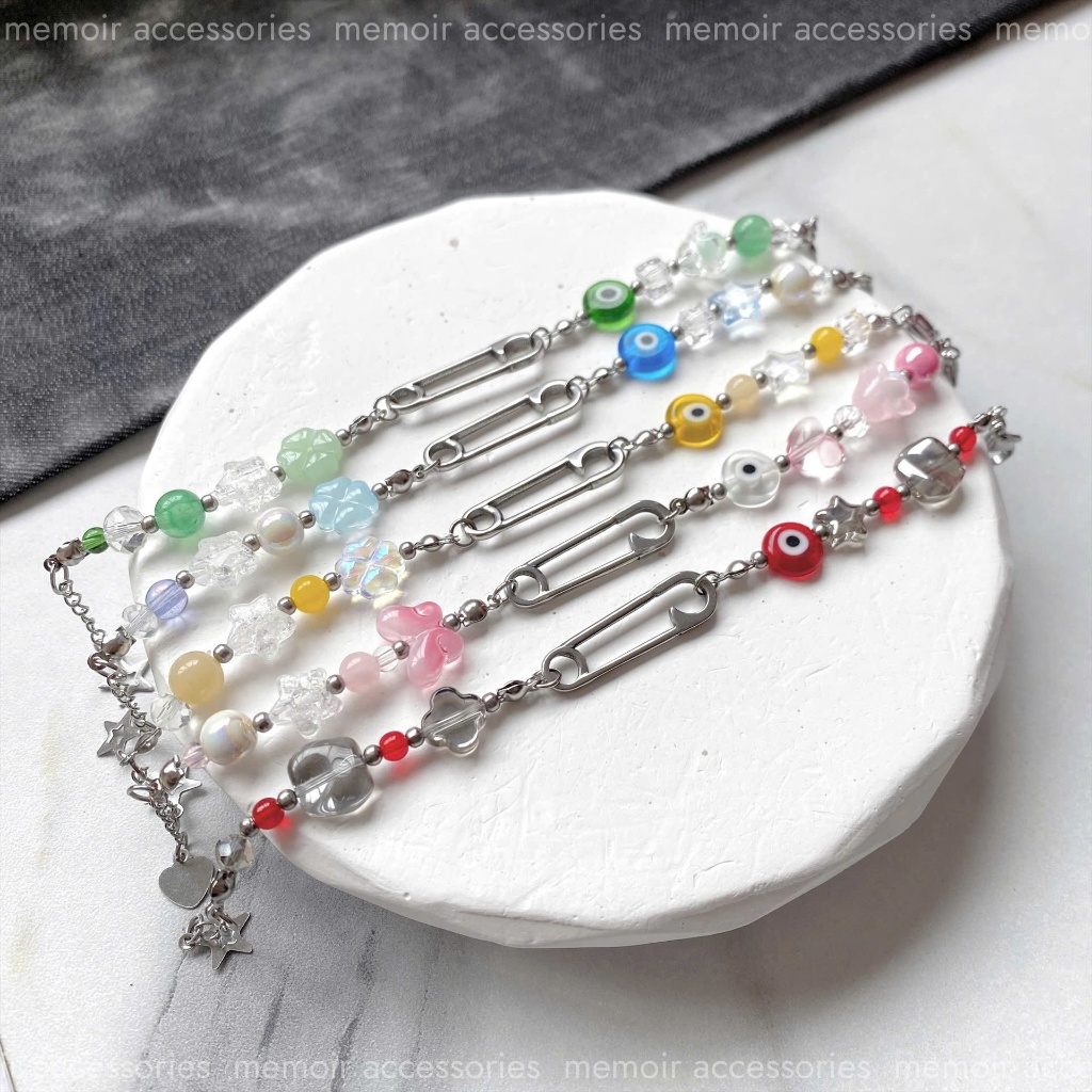 Safety Pin ver.7 / Vòng tay Safety Pin phối mắt quỷ hạt cườm nhiều màu ...