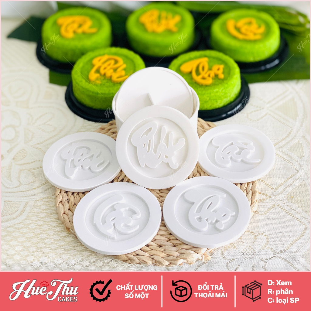 Khuôn xôi Phúc Lộc Thọ Tài Phát (3 mặt / 5 mặt) hình tròn 13.5*7cm - khuôn ép xôi, khuôn nhấn xôi