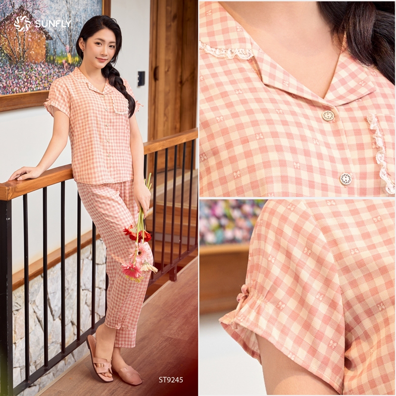 Ảnh Bộ pijama nữ thô đũi SUNFLY áo cộc quần dài ST9245 4