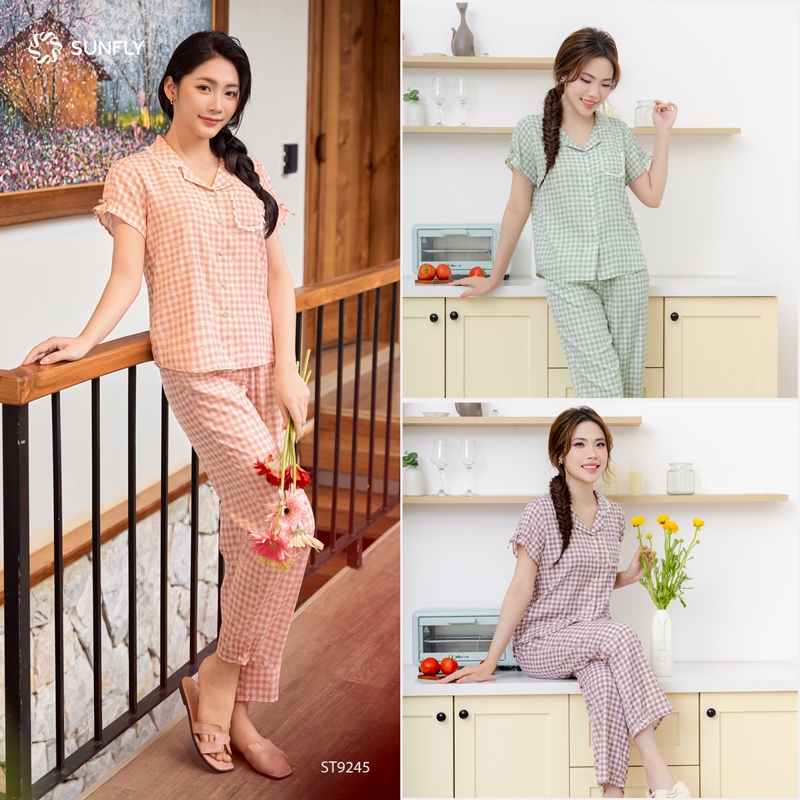 Ảnh Bộ pijama nữ thô đũi SUNFLY áo cộc quần dài ST9245 3