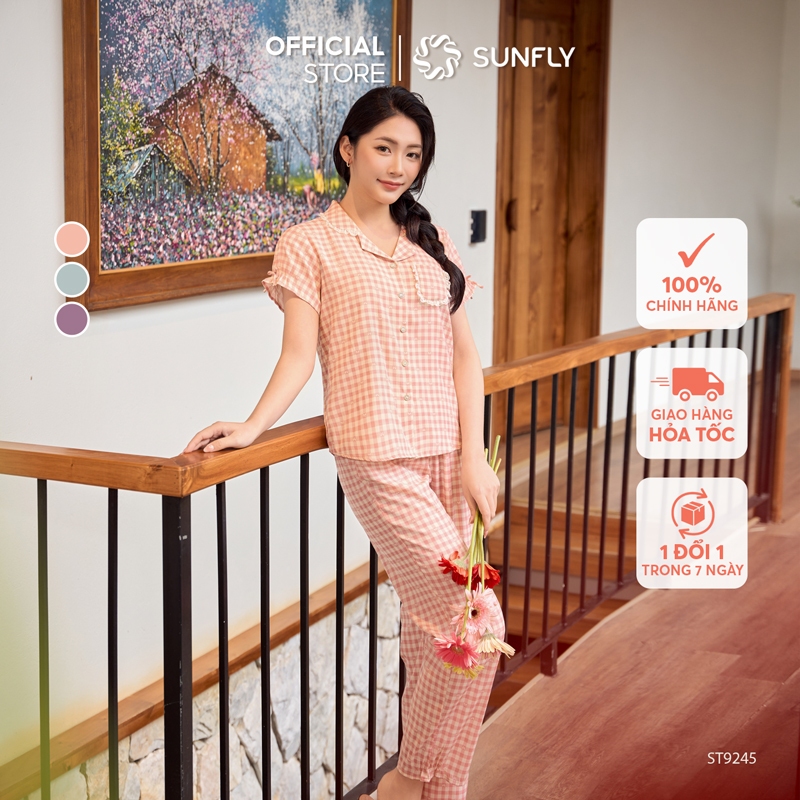 Ảnh Bộ pijama nữ thô đũi SUNFLY áo cộc quần dài ST9245 1