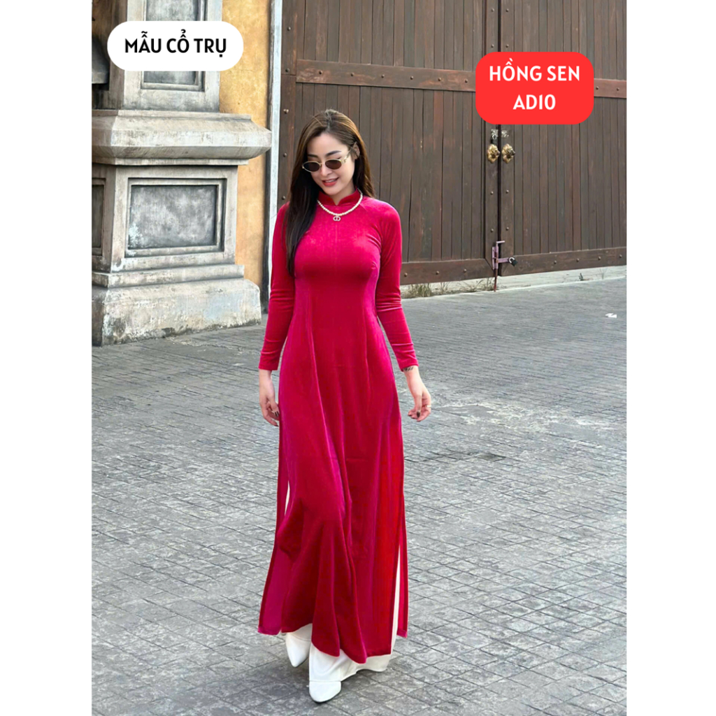Áo Dài Truyền Thống Chất Liệu Nhung Tuyết Cao Cấp Mềm Mịn, Áo dài nhung cho mẹ, áo dài Thăng Long cao cấp