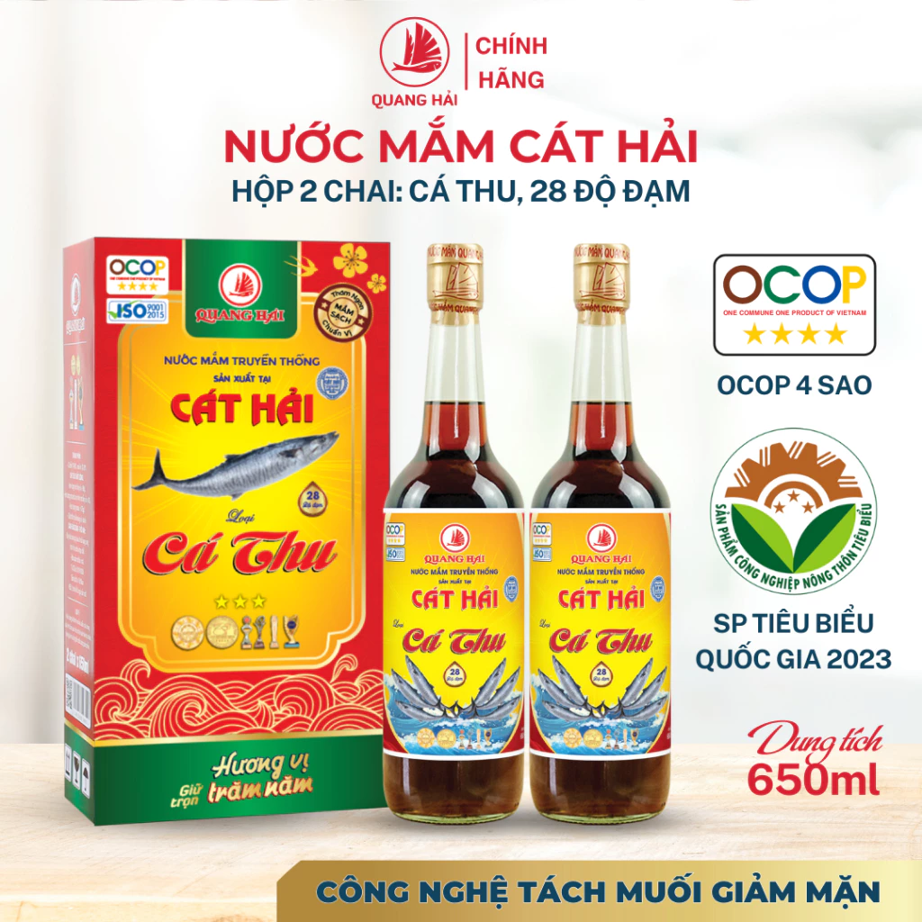 Nước Mắm Cát Hải Quang Hải Cá Thu 28ºN - Hương Vị Biển Khơi, OCOP 4 Sao