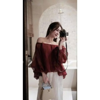 Áo Voan Tơ Trễ Vai Tay Bồng 2 Lớp Phồng Gấu Áo Trễ Vai Tiểu THư Có Lót Sang Chảnh Freesize