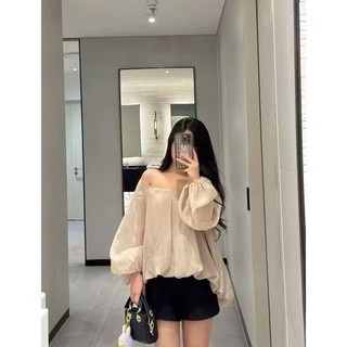 Áo Voan Tơ Trễ Vai Tay Bồng 2 Lớp Phồng Gấu Áo Trễ Vai Tiểu THư Có Lót Sang Chảnh Freesize