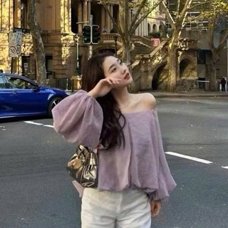 Áo Voan Tơ Trễ Vai Tay Bồng 2 Lớp Phồng Gấu Áo Trễ Vai Tiểu THư Có Lót Sang Chảnh Freesize