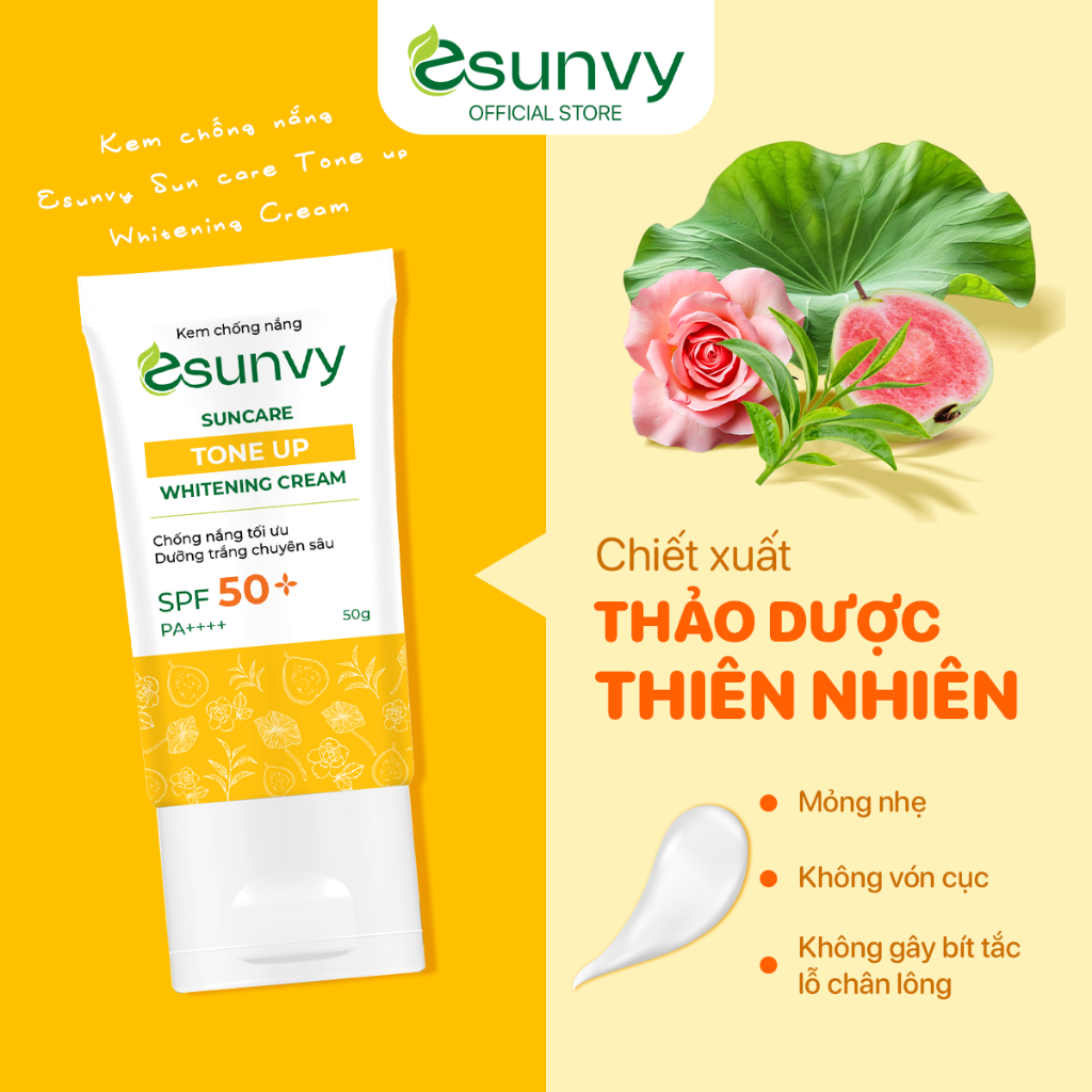 Ảnh Kem chống nắng Esunvy Suncare Toneup Whitening Cream (Tuýp 50g) Phù Hợp Cho Mọi Loại Da 4