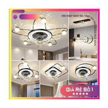 Quạt đèn ốp trần xoay đảo 360 độ hiện đại - Đèn quạt ốp trần phòng khách,phòng khách,bếp ăn có điều khiển từ xa