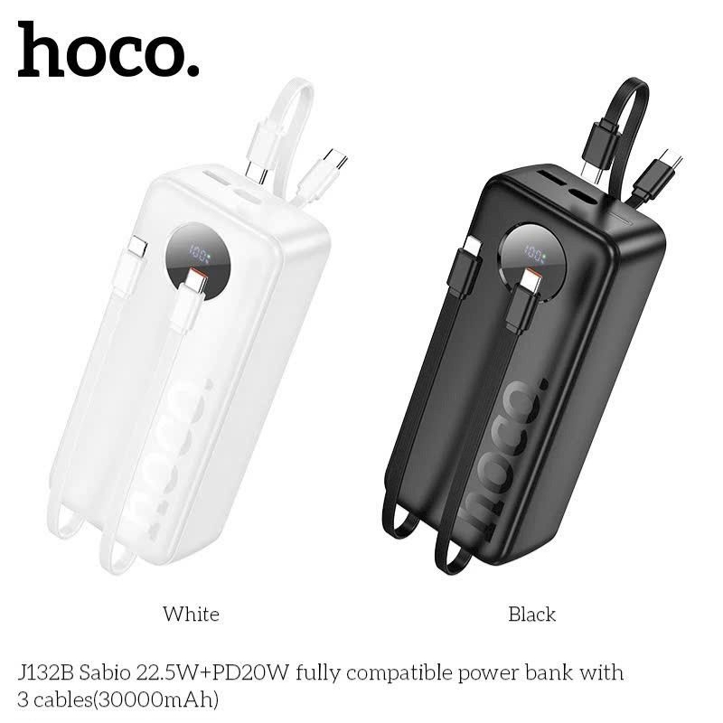 Sạc dự phòng J132B 30000mah sạc nhanh 22,5w. tích hợp sẵn 2 dây sạc