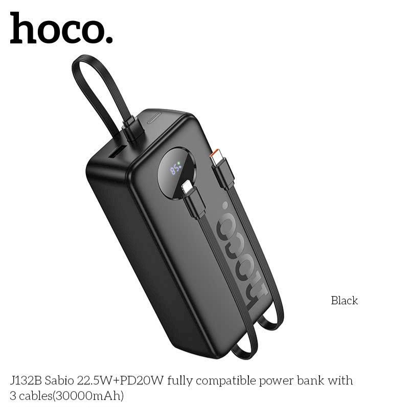 Sạc dự phòng J132B 30000mah sạc nhanh 22,5w. tích hợp sẵn 2 dây sạc