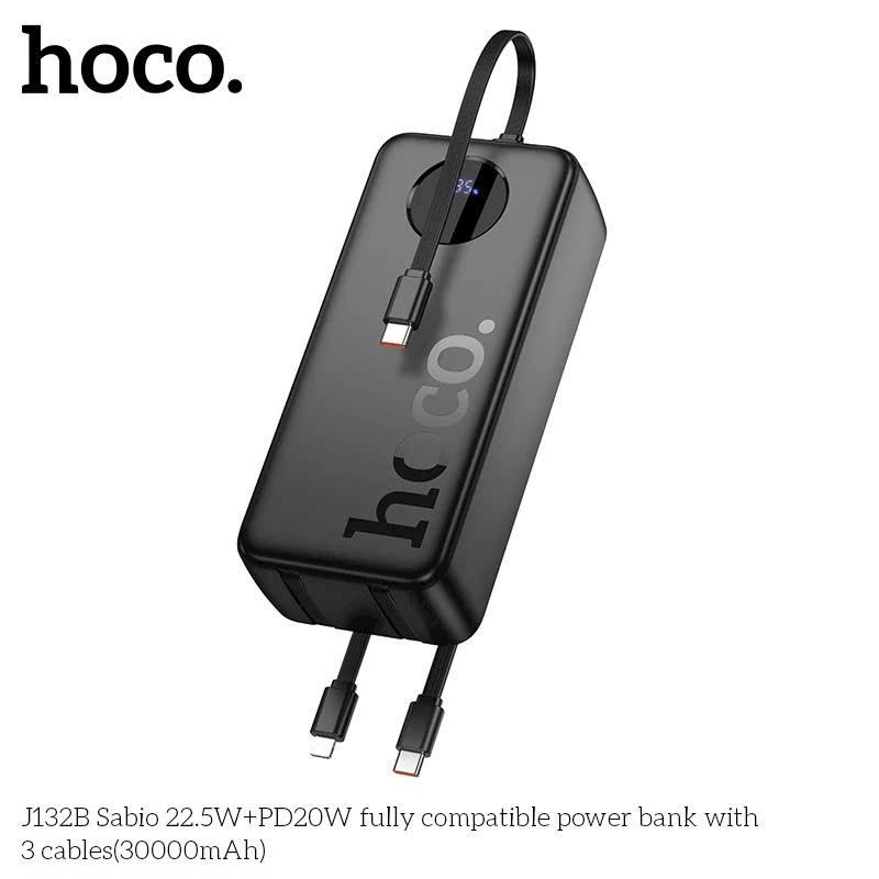 Sạc dự phòng J132B 30000mah sạc nhanh 22,5w. tích hợp sẵn 2 dây sạc