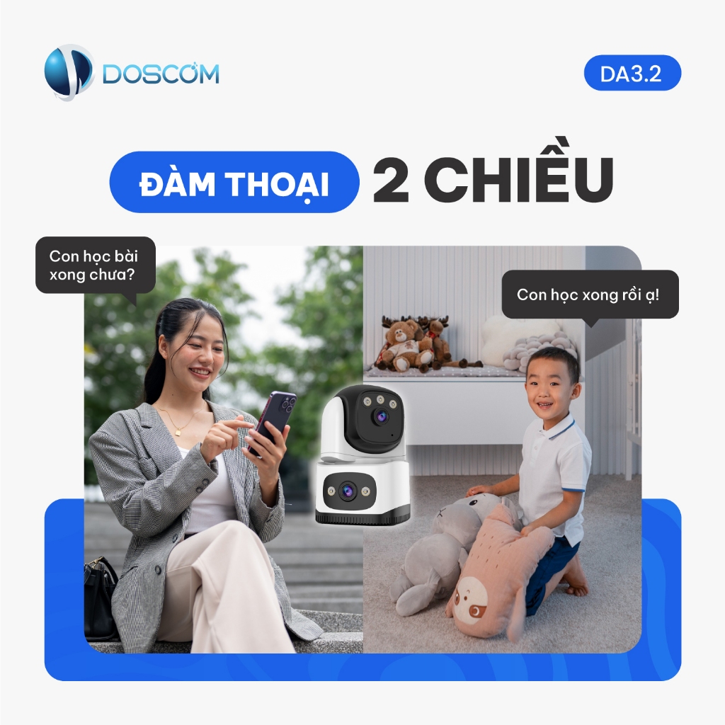 Camera wifi Trong Nhà, Camera hai mắt DA 3.2 hồng ngoại ban đêm , đối thoại 2 chiều dễ lắp đặt