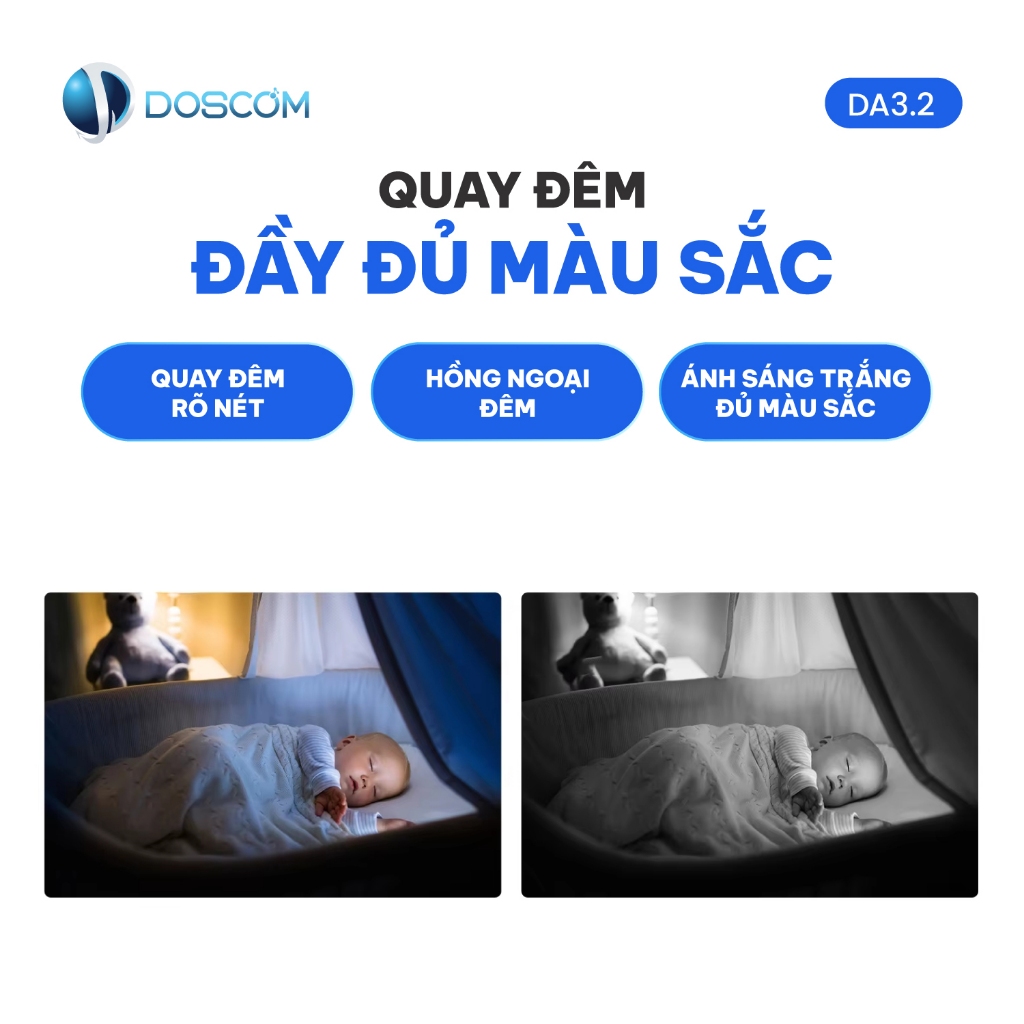 Camera wifi Trong Nhà, Camera hai mắt DA 3.2 hồng ngoại ban đêm , đối thoại 2 chiều dễ lắp đặt