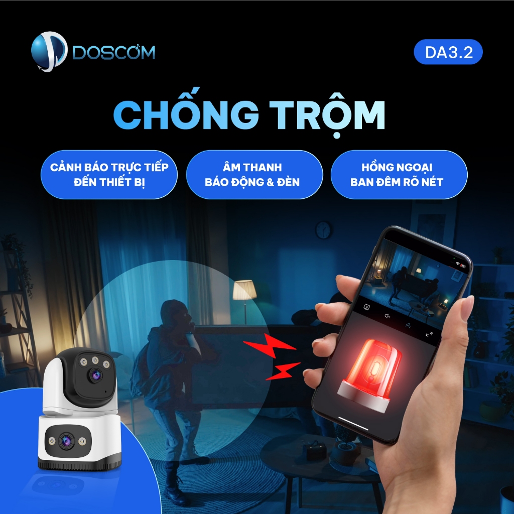 Camera wifi Trong Nhà, Camera hai mắt DA 3.2 hồng ngoại ban đêm , đối thoại 2 chiều dễ lắp đặt