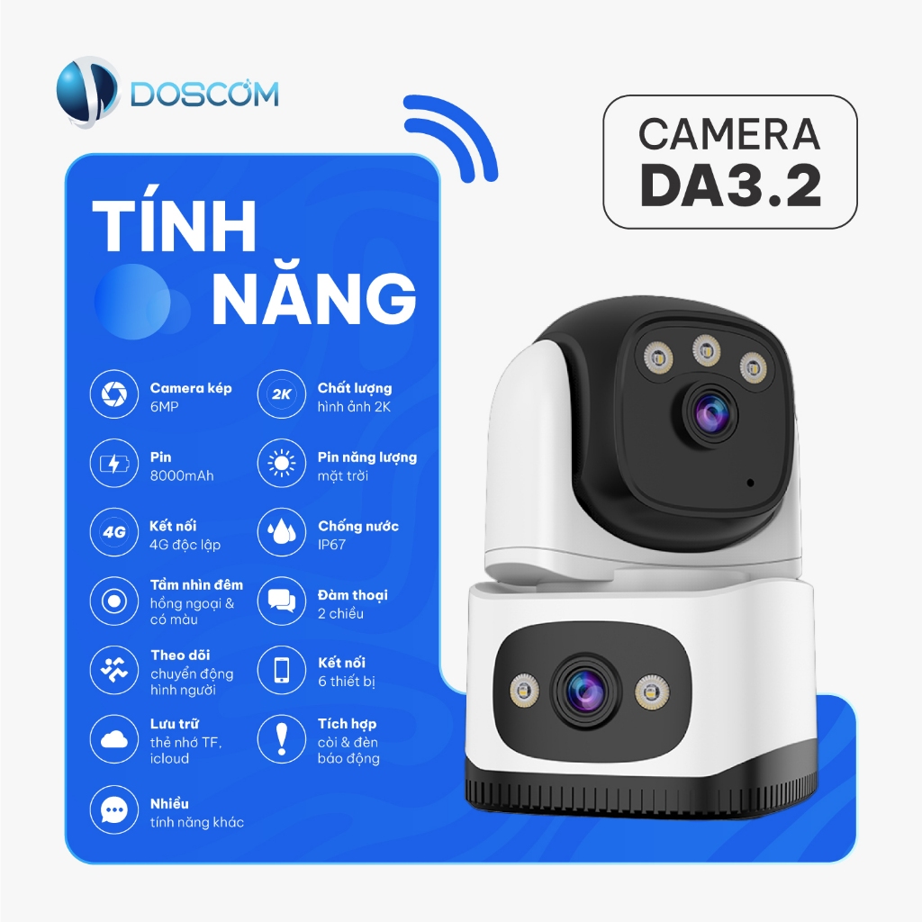 Camera wifi Trong Nhà, Camera hai mắt DA 3.2 hồng ngoại ban đêm , đối thoại 2 chiều dễ lắp đặt