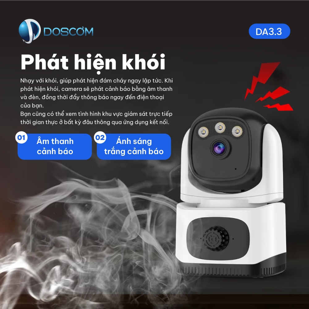 Camera AI chống trộm DOSCOM DA3.3, Camera wifi giám sát an ninh, có cảnh báo bằng âm thanh và đèn