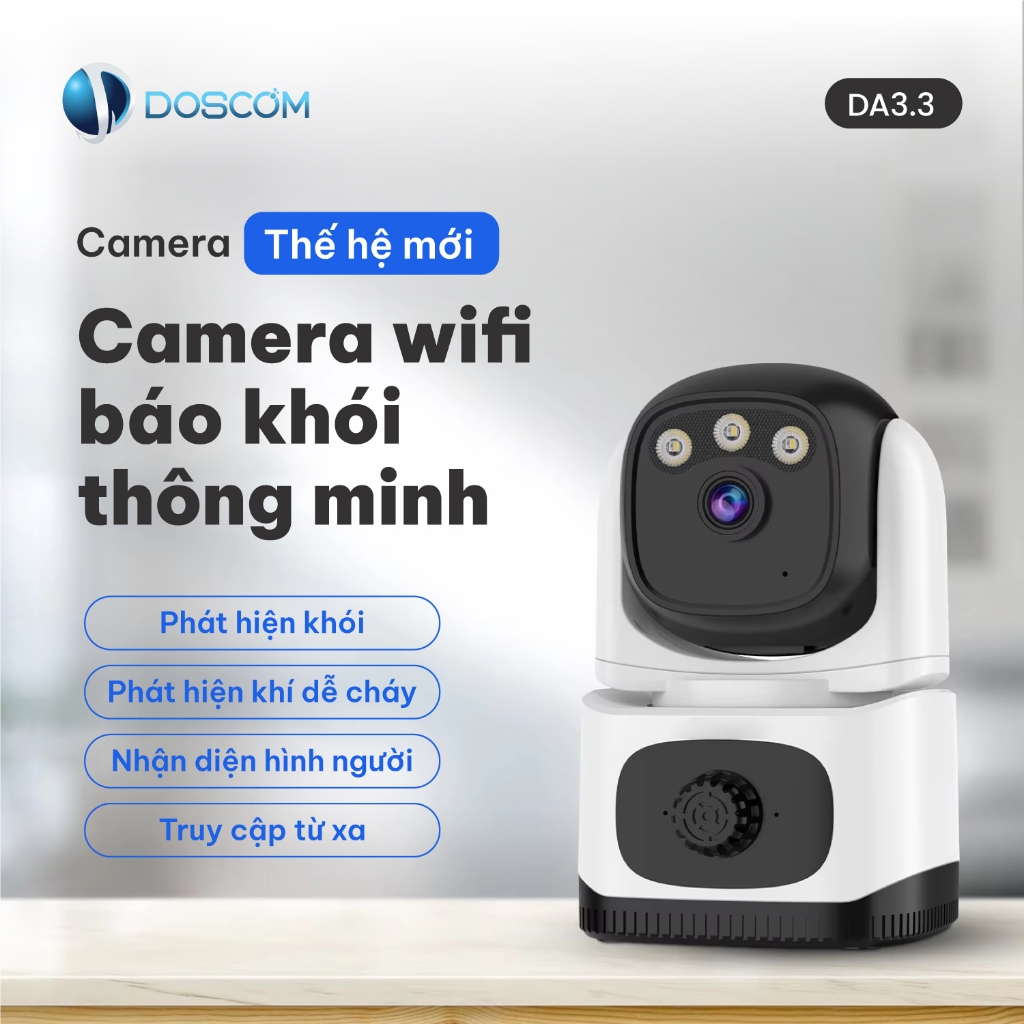 Camera AI chống trộm DOSCOM DA3.3, Camera wifi giám sát an ninh, có cảnh báo bằng âm thanh và đèn