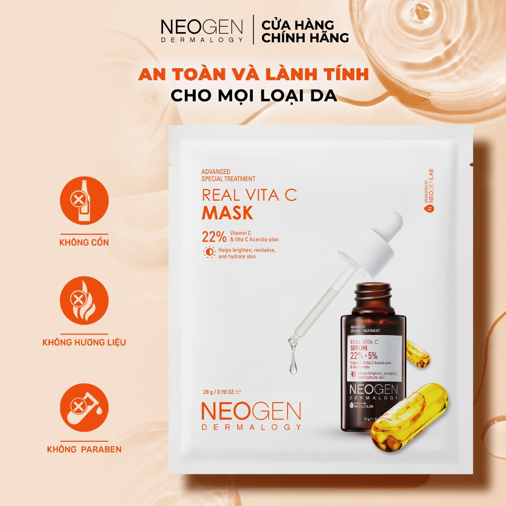 Ảnh Combo 5 Mặt Nạ Serum x3 Dưỡng Trắng Mờ Thâm Neogen Real Vita C 22% Mask 28g 1