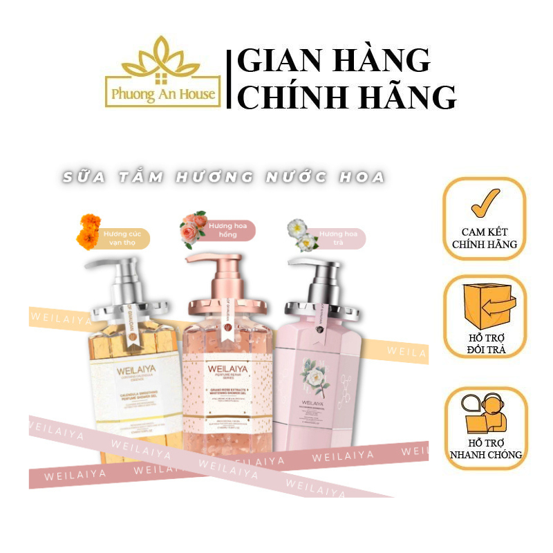 Sữa tắm Weilaiya gồm 3 hương Hoa Hồng, Hoa Trà và Hoa Cúc