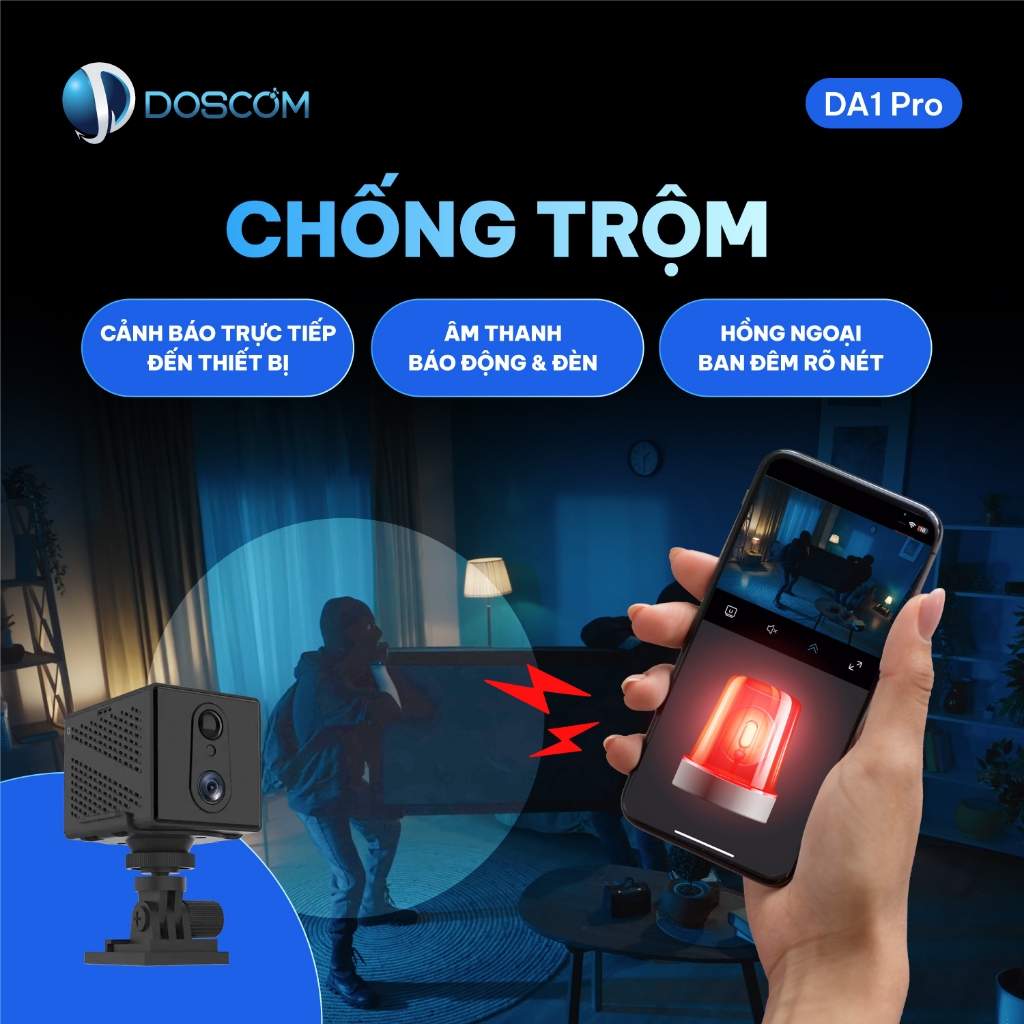 Camera 4G mini DOSCOM DA1 Pro, Phát hiện chuyển động, hồng ngoại không phát ánh sáng đỏ, pin 15 ngày