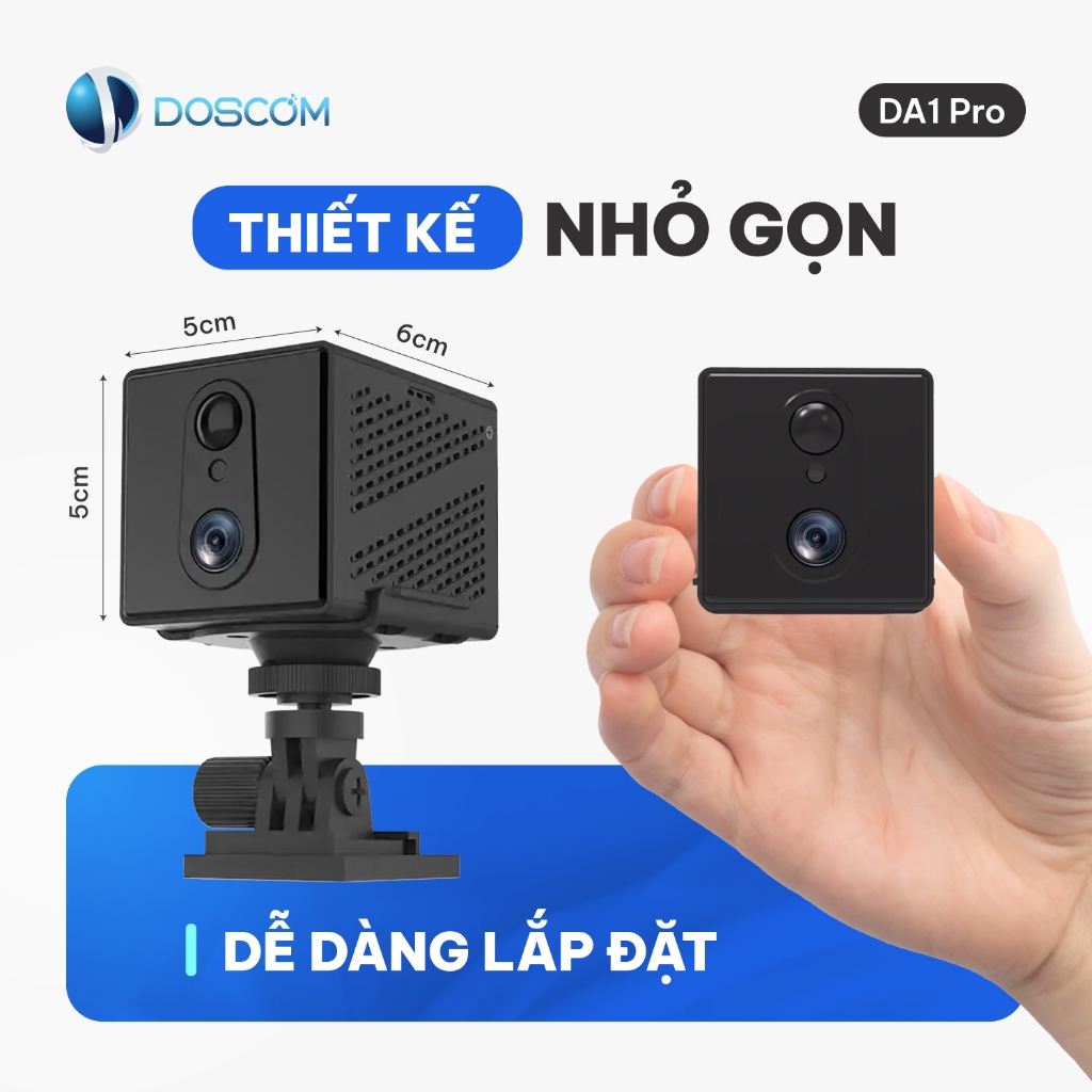 Camera 4G mini DOSCOM DA1 Pro, Phát hiện chuyển động, hồng ngoại không phát ánh sáng đỏ, pin 15 ngày