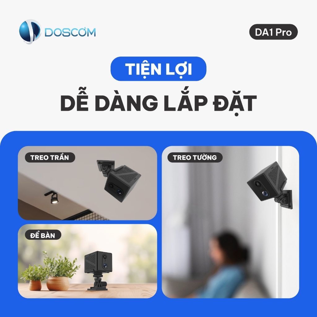 Camera 4G mini DOSCOM DA1 Pro, Phát hiện chuyển động, hồng ngoại không phát ánh sáng đỏ, pin 15 ngày