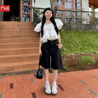 Quần Short Kaki Jeans lửng Calem.Club wash cạp thấp ống rộng form unisex nam nữ