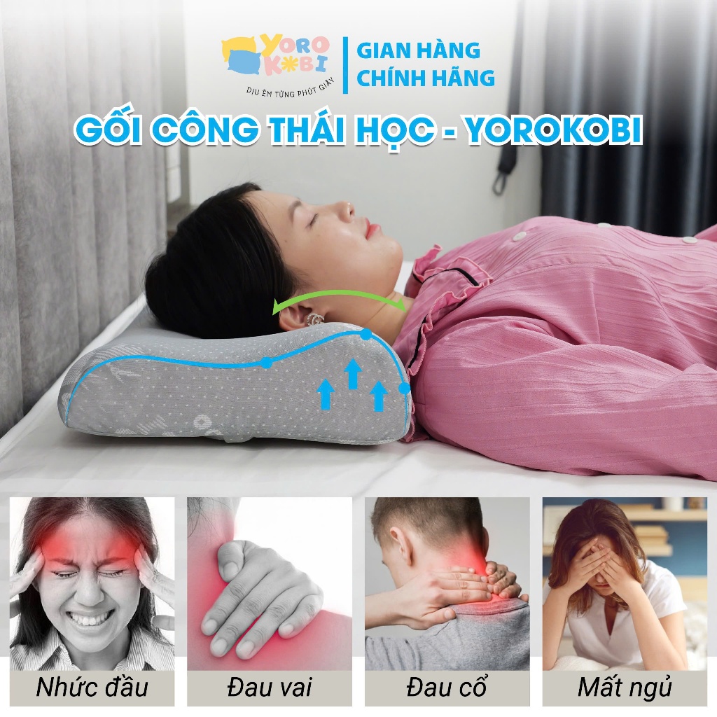 Gối ngủ công thái học Yorokobi thiết kế uốn lượn chống đau mỏi cổ vai gáy mềm thoáng khí, ngủ nhanh