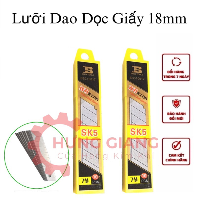 100 Lưỡi Dao Dọc Giấy BOSI Chất Liệu SK5 Cỡ 18mm Loại Đẹp