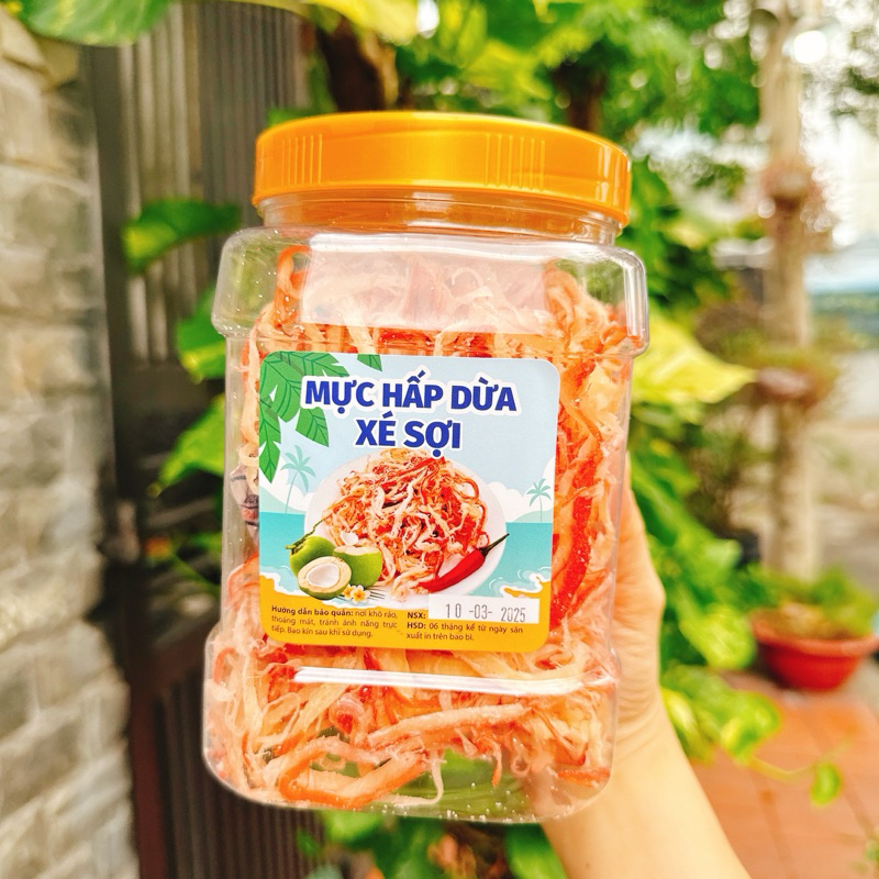 Mực Thái Xé Sợi Hấp Dừa Loại Ngon cao cấp- Hộp 500gr ( Cam Kết không bột)