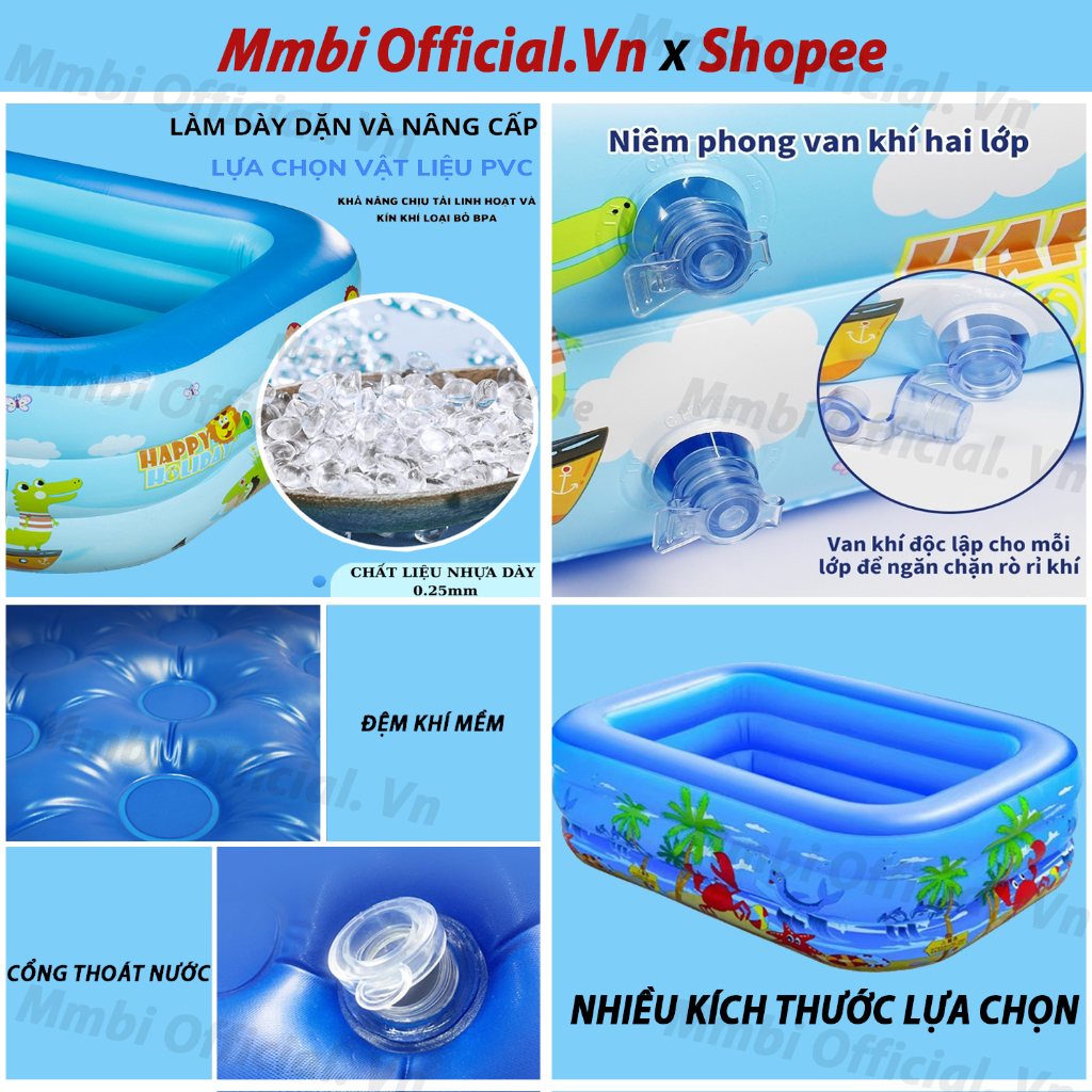 Hồ bơi bơm hơi cho bé siêu bền đẹp, dày dặn, 3 tầng gấp gọn, đáy chống trơn an toàn, lỗi 1 đổi 1.