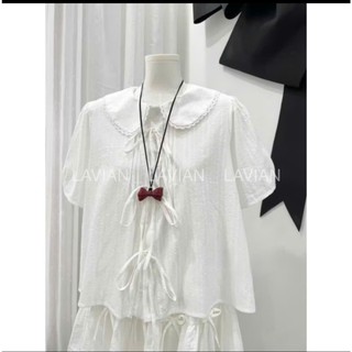 Set áo babydoll kèm chân váy cổ ren buộc nơ xinh xắn đáng yêu LAVIAN S003
