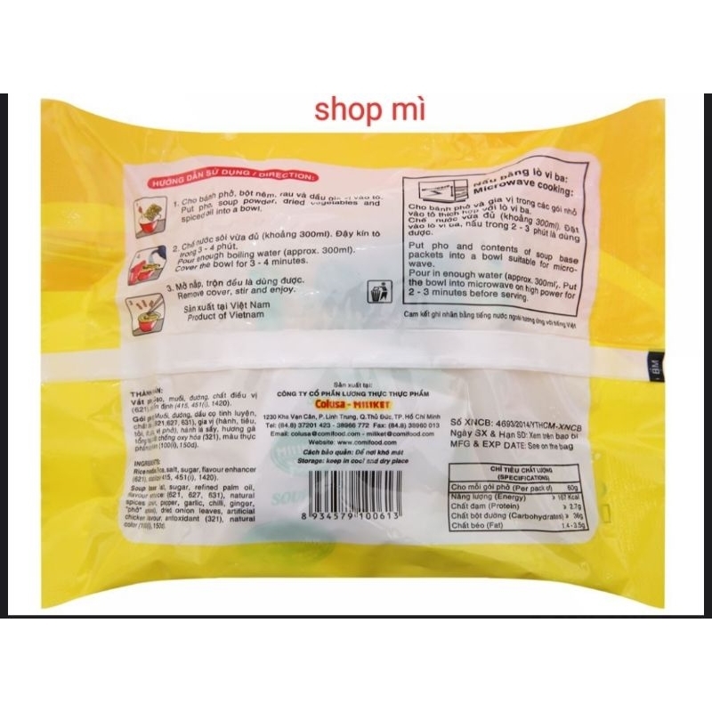 (Miliket-Colusa)Phở Bò ăn liền hiệu Miliket 60gr