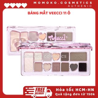 [HỎA TỐC VEECCI] Bảng Phấn Mắt VEECCI 11 Ô Ballet Trái Tim Nơ Lụa Hồng Đen, Có Kèm Mút Vệ Sinh Cọ Tiện Lợi, Đa Năng 9,3g