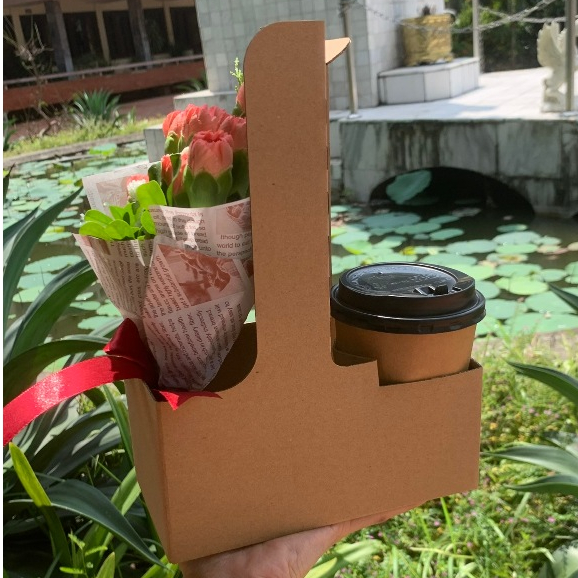 Hộp 2 Ngăn Bằng Giấy Carton Có Quai Xách, Đựng Cà Phê, Hoa Trà Tặng Quà | BigBuy360 - bigbuy360.vn