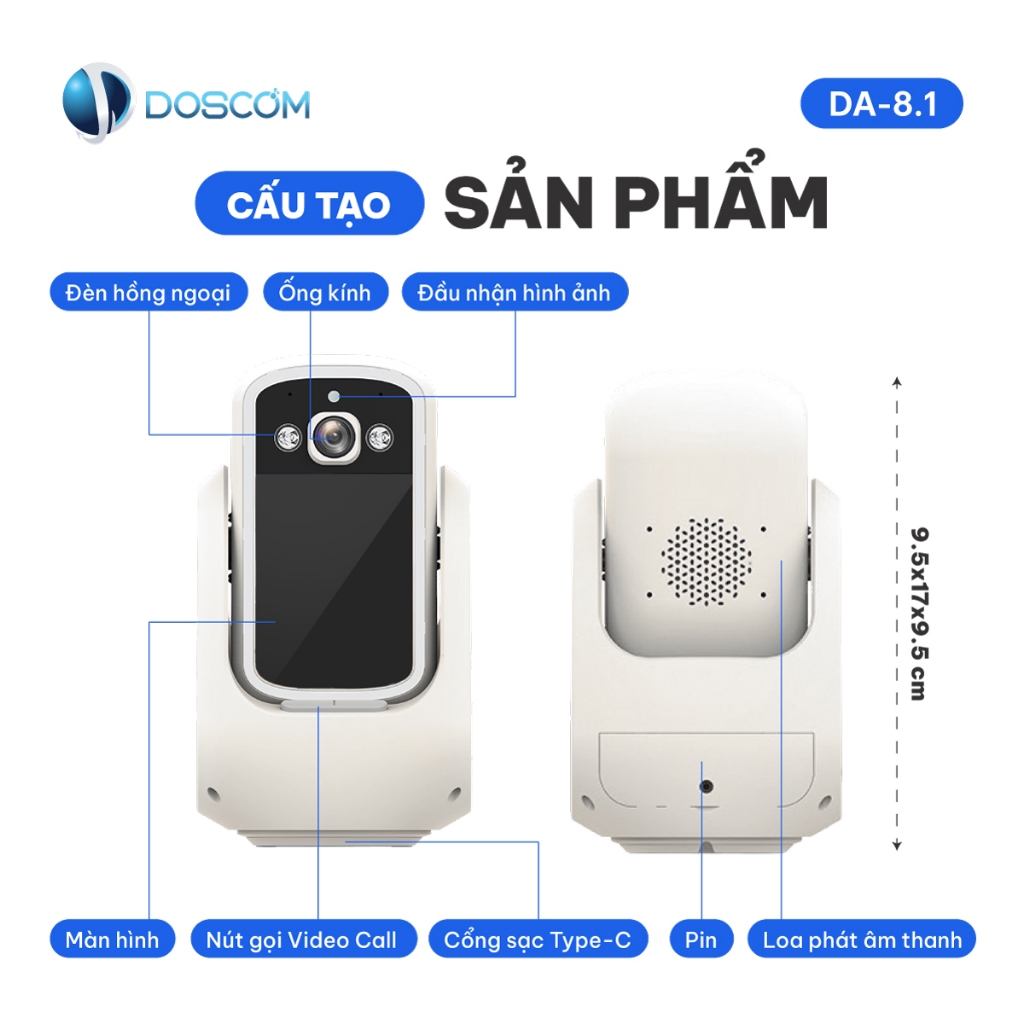 Camera Gọi Video 2 Chiều DA8.1 Có Màn Hình – Camera Wifi Gia Đình Cho Người Già, Gọi Video 1 Chạm