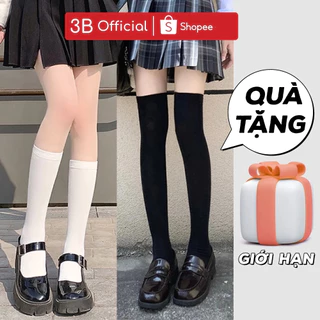 Tất vớ cao cổ 3B phong cách Hàn Quốc tất bắp đùi 2 màu đen và trắng, chất Cotton nhiều size[Ảnh thật]