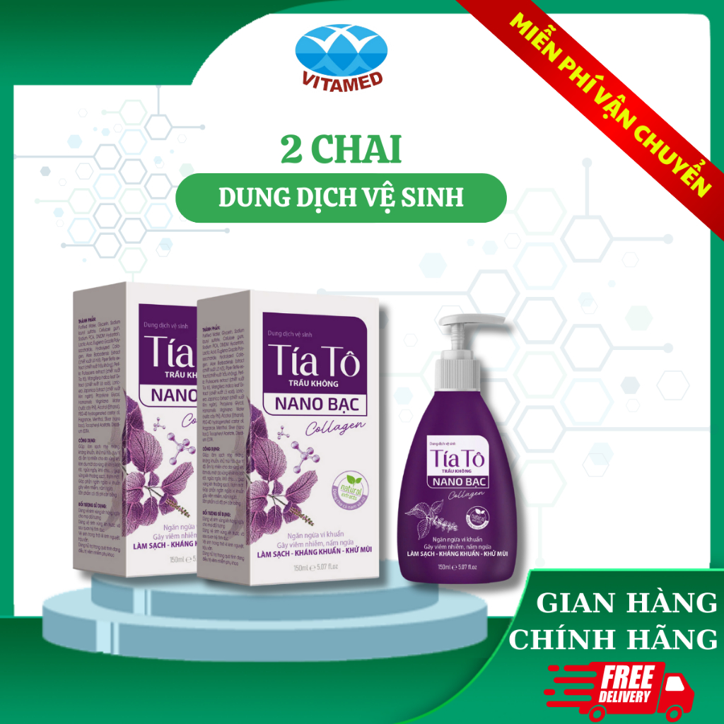 Dung Dịch Vệ Sinh Phụ Nữ Tía Tô, Nano Bạc, Collagen Chai 150ML [ Tím Tam Giác ] Mã 1
