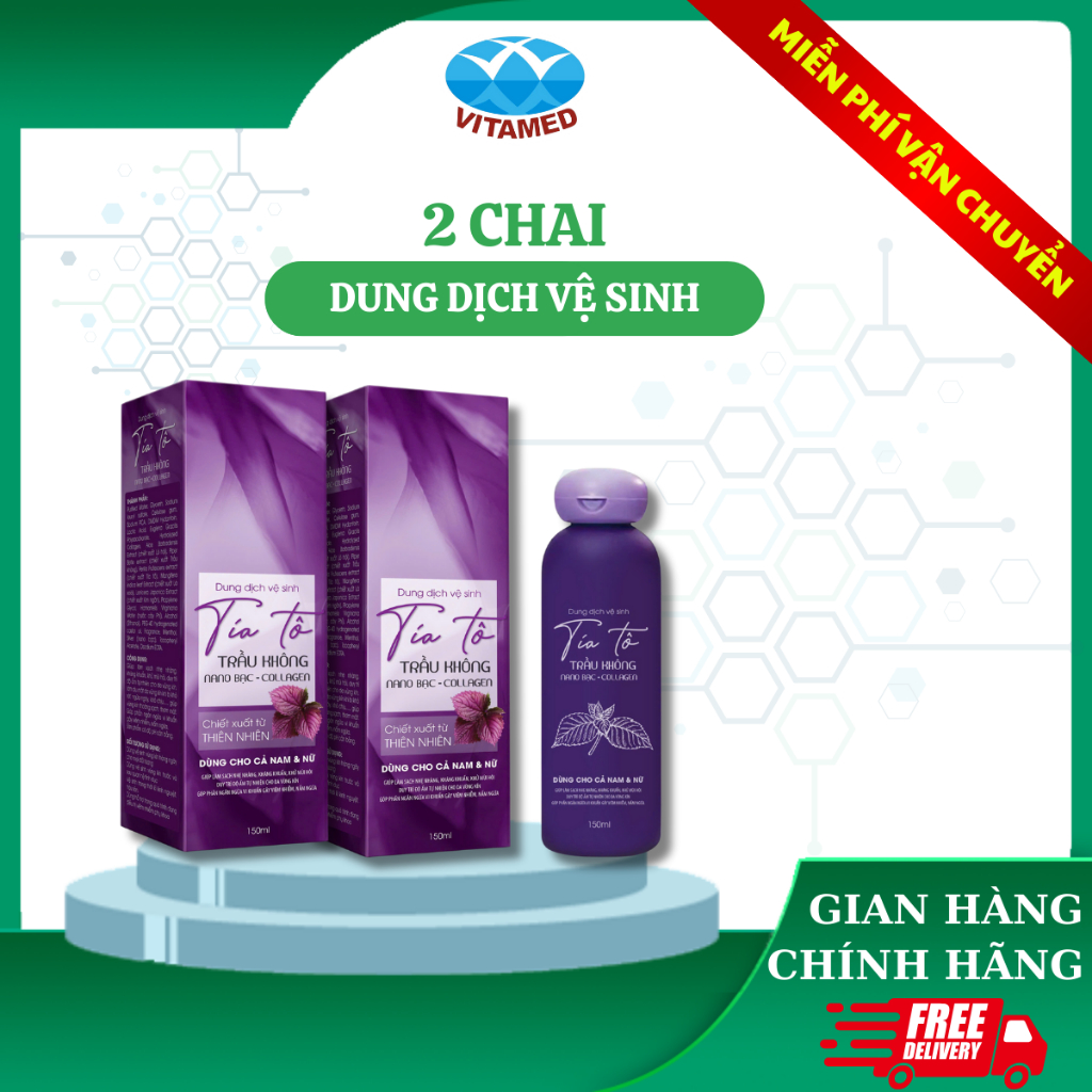 Dung Dịch Vệ Sinh Tía Tô, Trầu Không, Nano Bạc Chai Cao 150ML [ Tím Tròn ] Mã 1