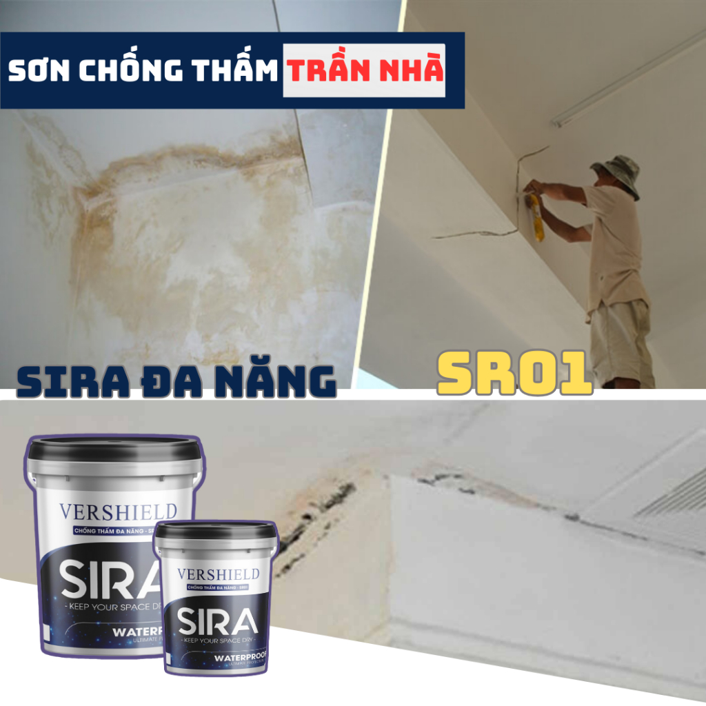 (4KG) Sơn chống thấm ngược trần nhà, tường giáp ranh bảo vệ khỏi các vết ẩm trực tiếp - SIRA SR01