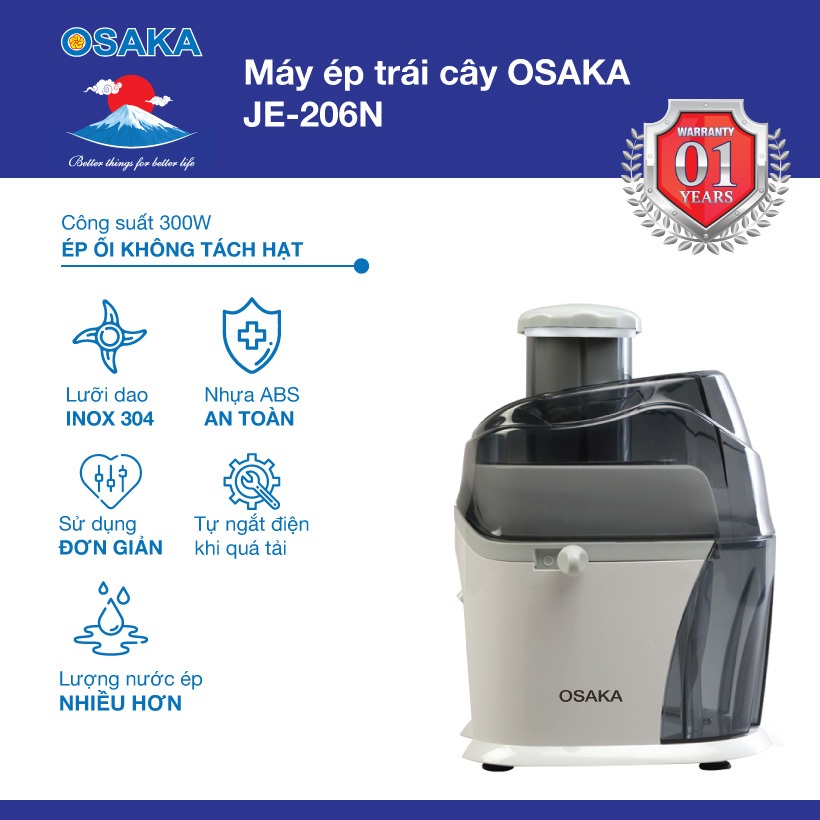 Máy Ép Trái Cây OSAKA JE-206N - Ép Nhanh Nhỏ Gọn, Ép Nguyên Trái (Đọc Kỹ Lưu Ý Trước Khi Mua)