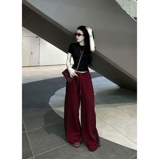 Set Bộ Đồ Nữ Áo Thun Zip Trơn VIỀN Ngắn Tay Mix Quần Thể Thao Suong Dài Ống Rộng Dây Rút Gấu Freesize