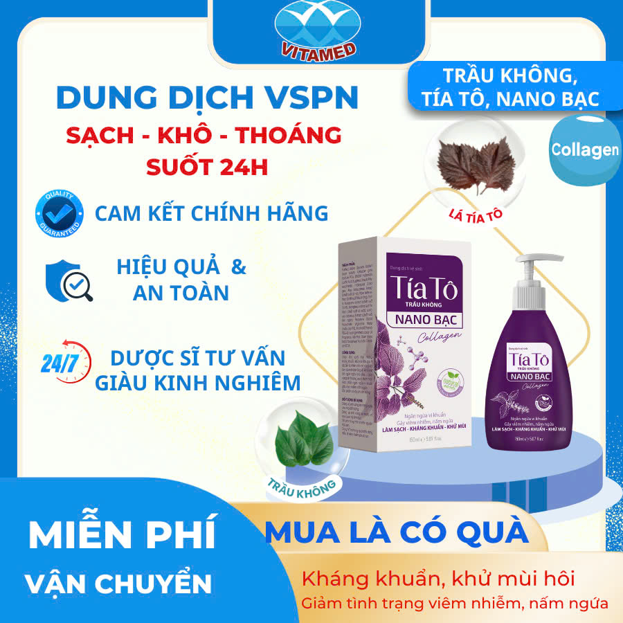 Dung Dịch Vệ Sinh Phụ Nữ Tía Tô, Nano Bạc, Collagen Chai 150ML [ Tím Tam Giác ] Mã 1
