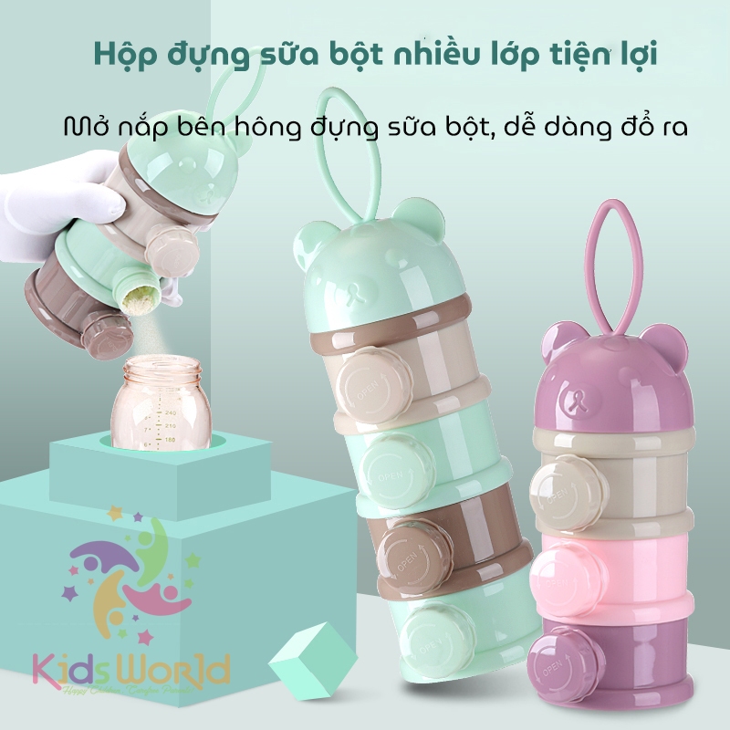 Ảnh Hộp chia sữa bột KidAndMom hình gấu cho bé 3 tầng và 4 Tầng có quai đeo tiện dụng nhỏ gọn 1