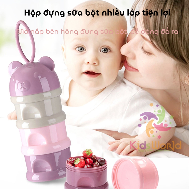 Ảnh Hộp chia sữa bột KidAndMom hình gấu cho bé 3 tầng và 4 Tầng có quai đeo tiện dụng nhỏ gọn 2
